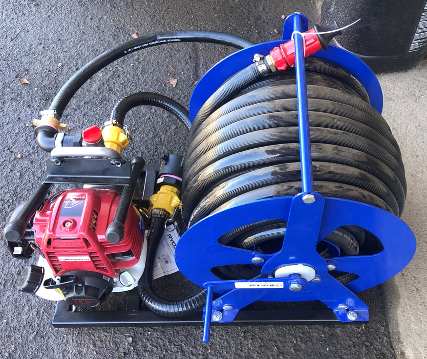Aussie Pumps Ultralite. 4 Stroke 1Hp with 30m Hose Reel on a galvanised skid
