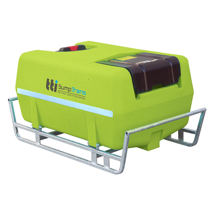200 litre SUMPTRANS pin mount spray tank with steel frame, incl. pump cover - Safety Green. DIMENSIONS- L:1100mm, W:700mm, H:565mm. WEIGHT: 19kg