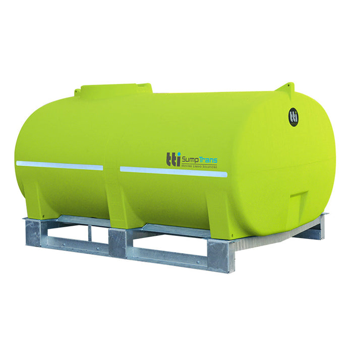 5000 litre SUMPTRANS pin mount spray tank - bare - Safety Green. DIMENSIONS- L:2760mm, W:2000mm, H:1520mm. WEIGHT: 245kg