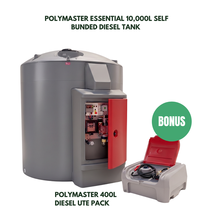 Essential 10000 Litre Self Bunded Diesel Tank PLUS Bonus Polymaster 400L Diesel Ute Pack