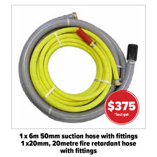 6 METRES X 50MM SUCTION AND 20 METRES X 20MM  FIRE FIGHTING HOSE