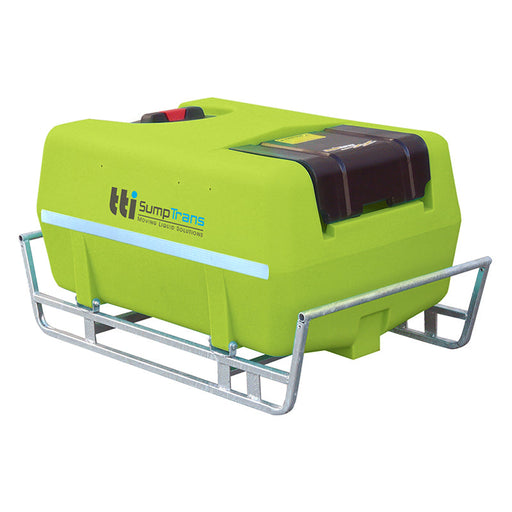 200 litre SUMPTRANS pin mount spray tank with steel frame, incl. pump cover - Safety Green. DIMENSIONS-  L:1100mm, W:700mm, H:565mm.  WEIGHT: 19kg