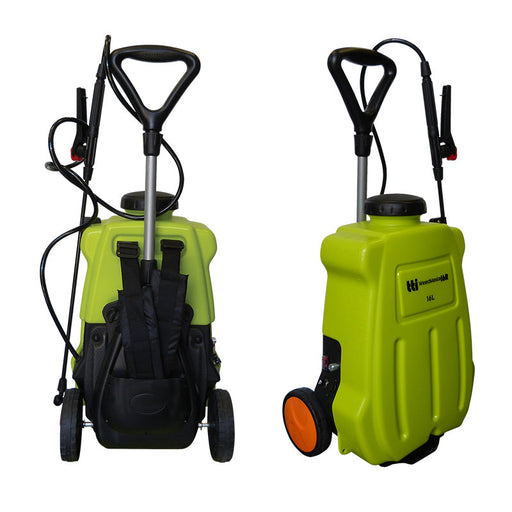 16 litre WEEDMASTA backpack sprayer with 12 volt 2.4 L/min 70 psi pump, AHL006 spray lance & trolley.